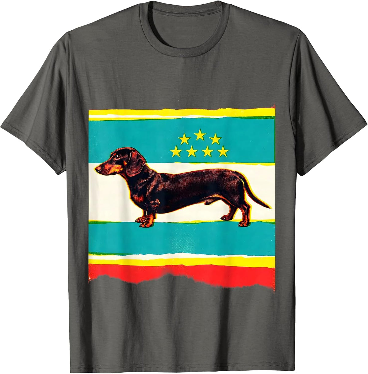 Smooth Dachshund Patriotic Dog Breed July 4th Portrait T-Shirt - Asphalt Grey