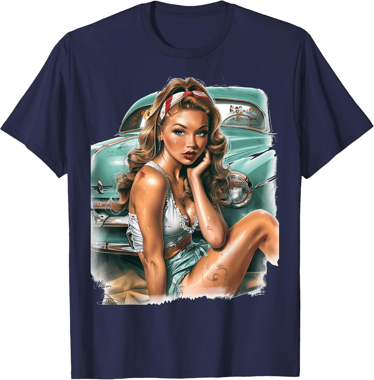 Pinup Girl Pin Up Vintage Retro Girls T-Shirt - Navy Blue