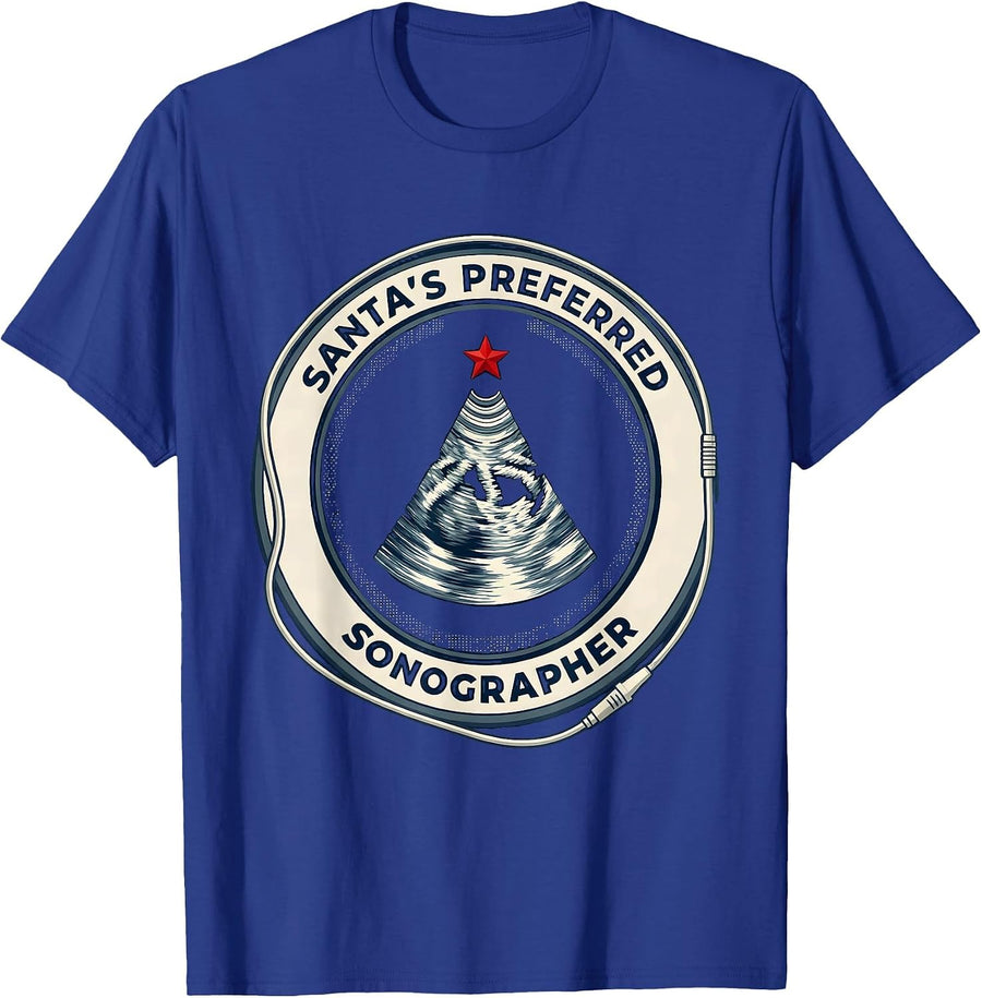 Santa's Preferred Sonographer Funny Radiology Tech Christmas T-Shirt - Royal Blue