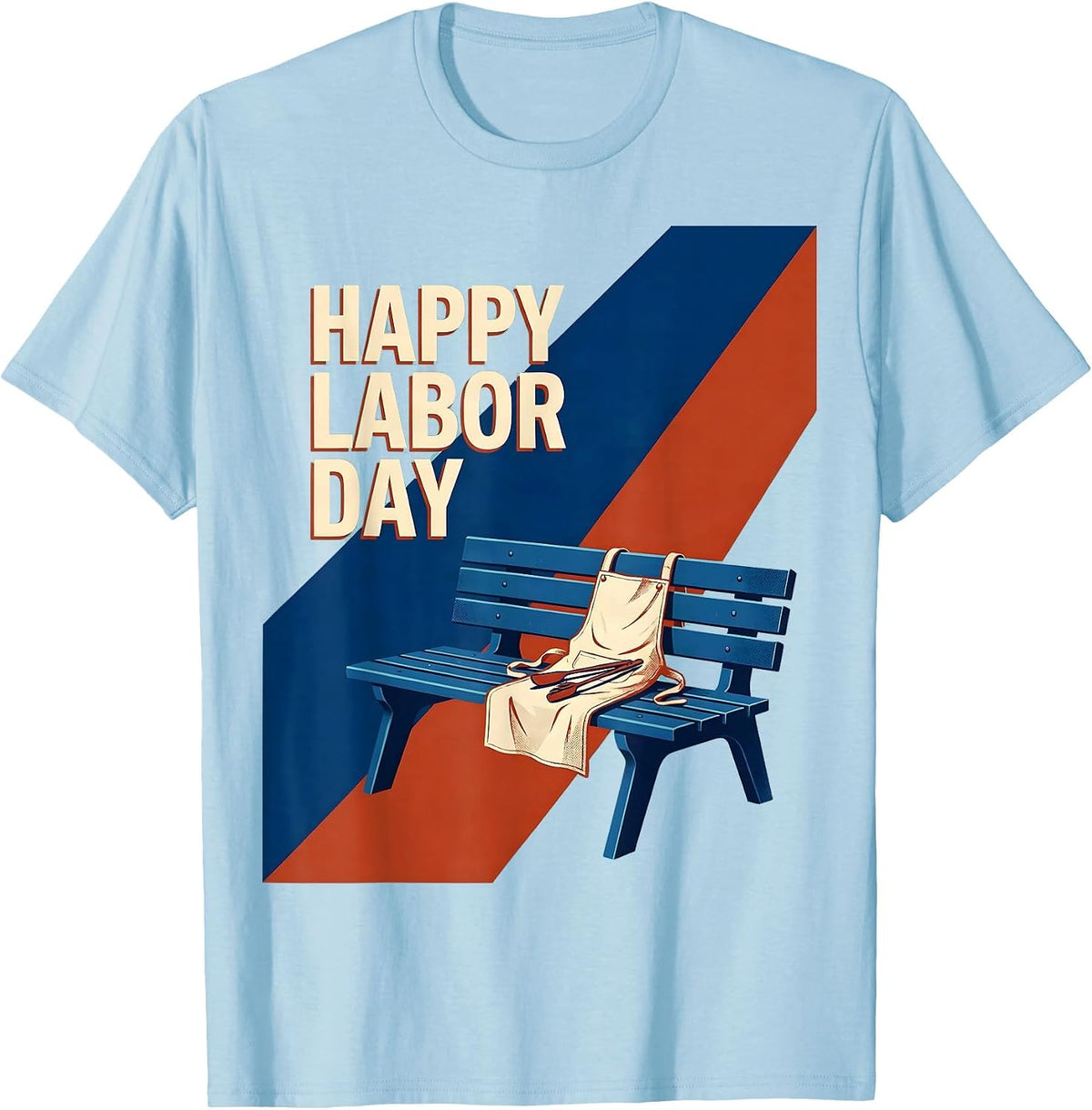 Men's Happy Labor Day Midcentury Modern Picnic Bench Patriotic T-Shirt - Baby Blue