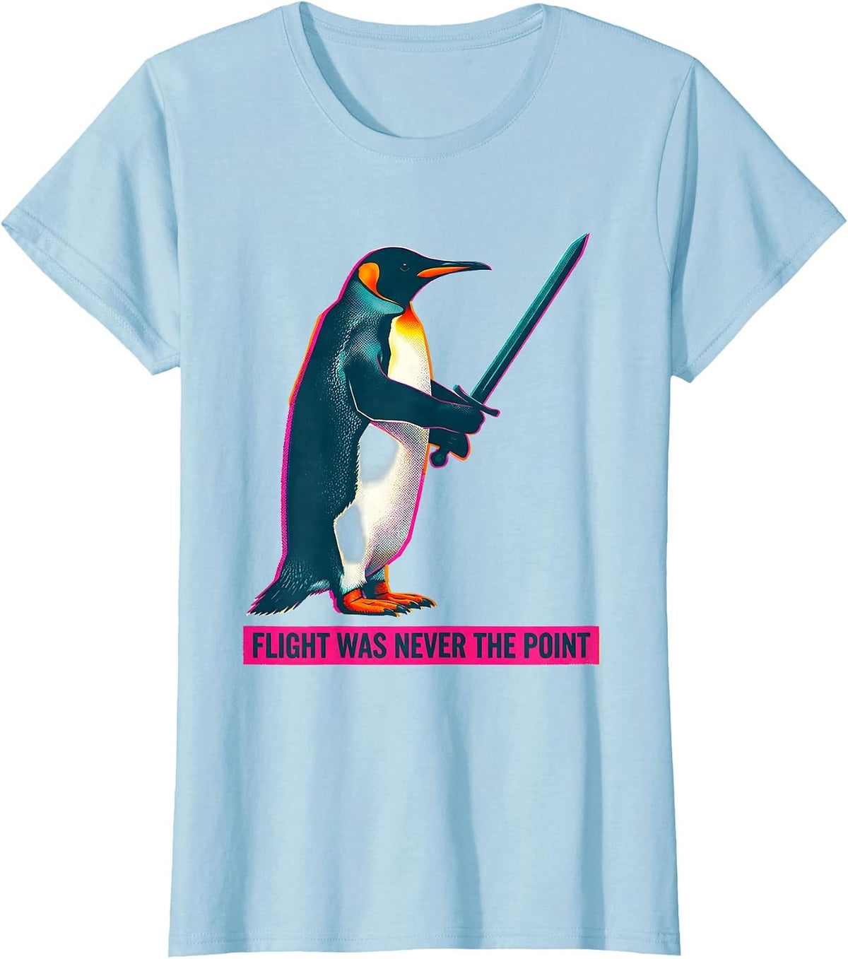 Flight Was Never The Point Risograph Dark Humor Penguin T-Shirt - Baby Blue