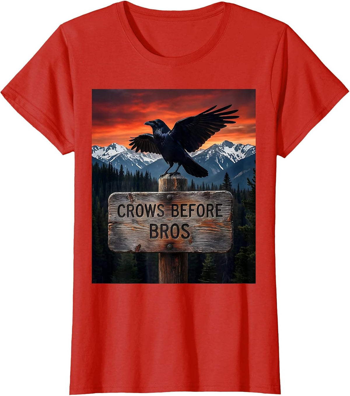 Crows Before Bros Bold Bird Loyalty Design T-Shirt - Red