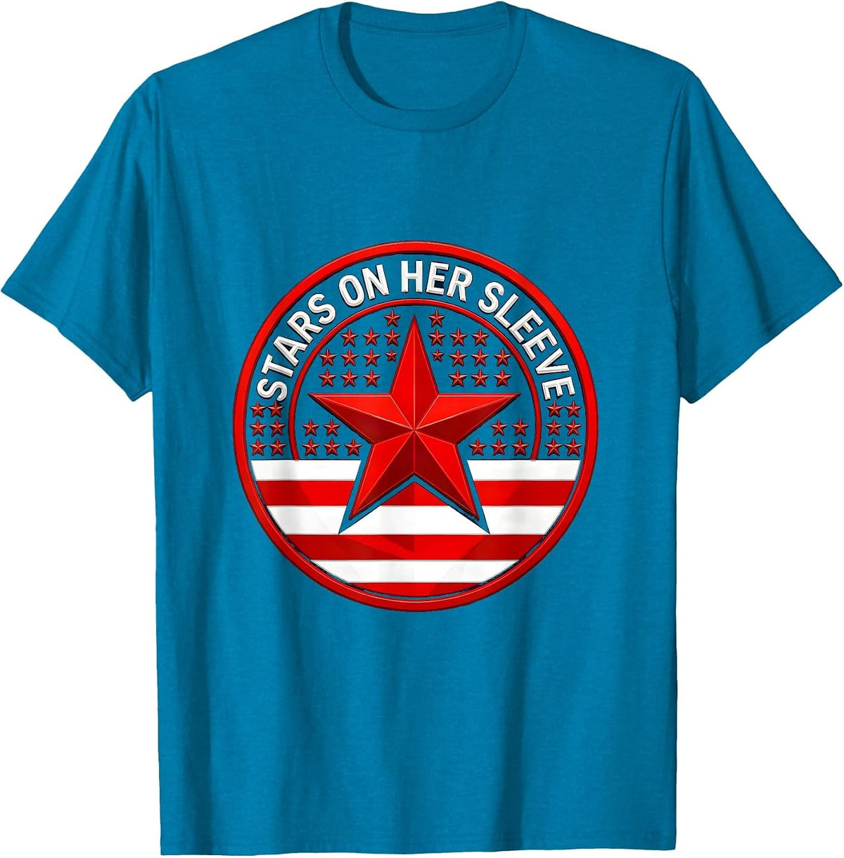 Stars On Her Sleeve Red White and Blue Design T-Shirt - Sapphire Blue