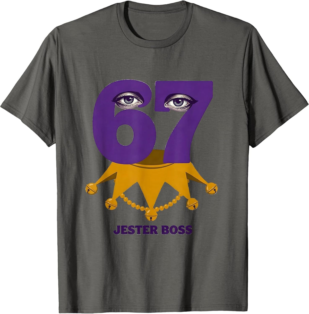 Men's Jester Boss 67 Funny Mardi Gras Six Seven Meme Kids Humor T-Shirt - Asphalt Grey