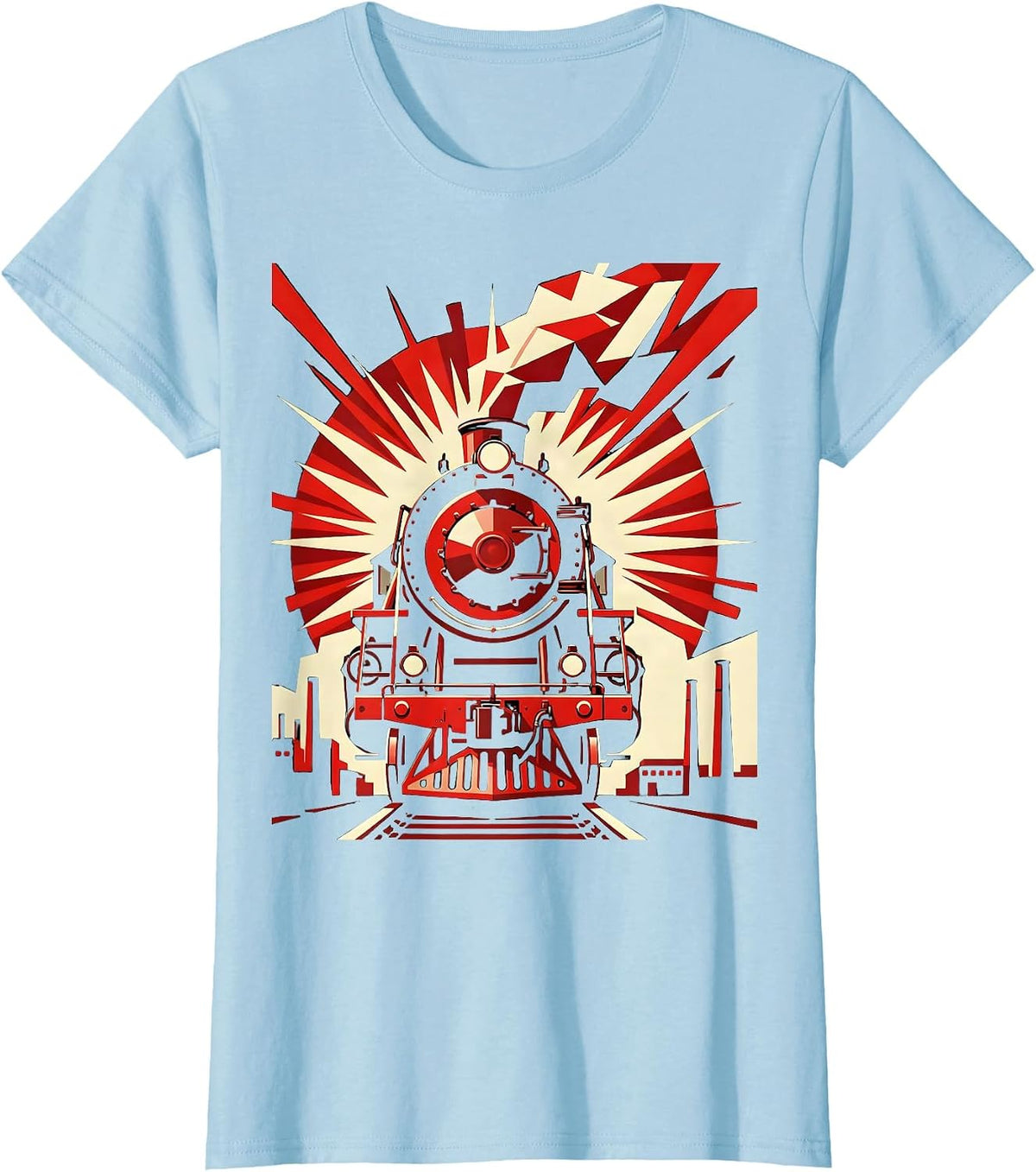 Women's Vintage Locomotive Labor Day Factory Smoke Art T-Shirt - Baby Blue