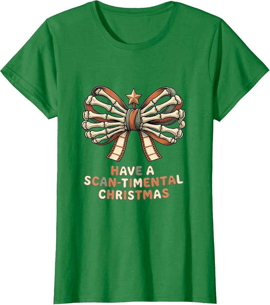 Women's Have A Scan-timental Christmas Radiology Tech Humor Xray CT T-Shirt - Kelly Green