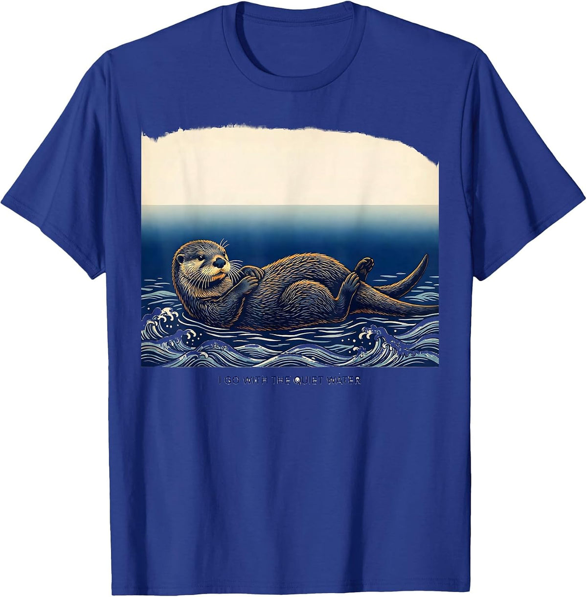 Men's I Go With The Quiet Water Ukiyo-e Otter Animal Lover Humor T-Shirt - Royal Blue