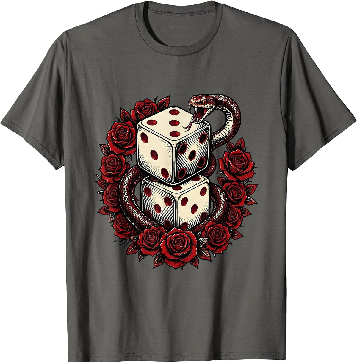 Snake Eyes Craps Table Gambling Graphic Tee T-Shirt - Asphalt Grey
