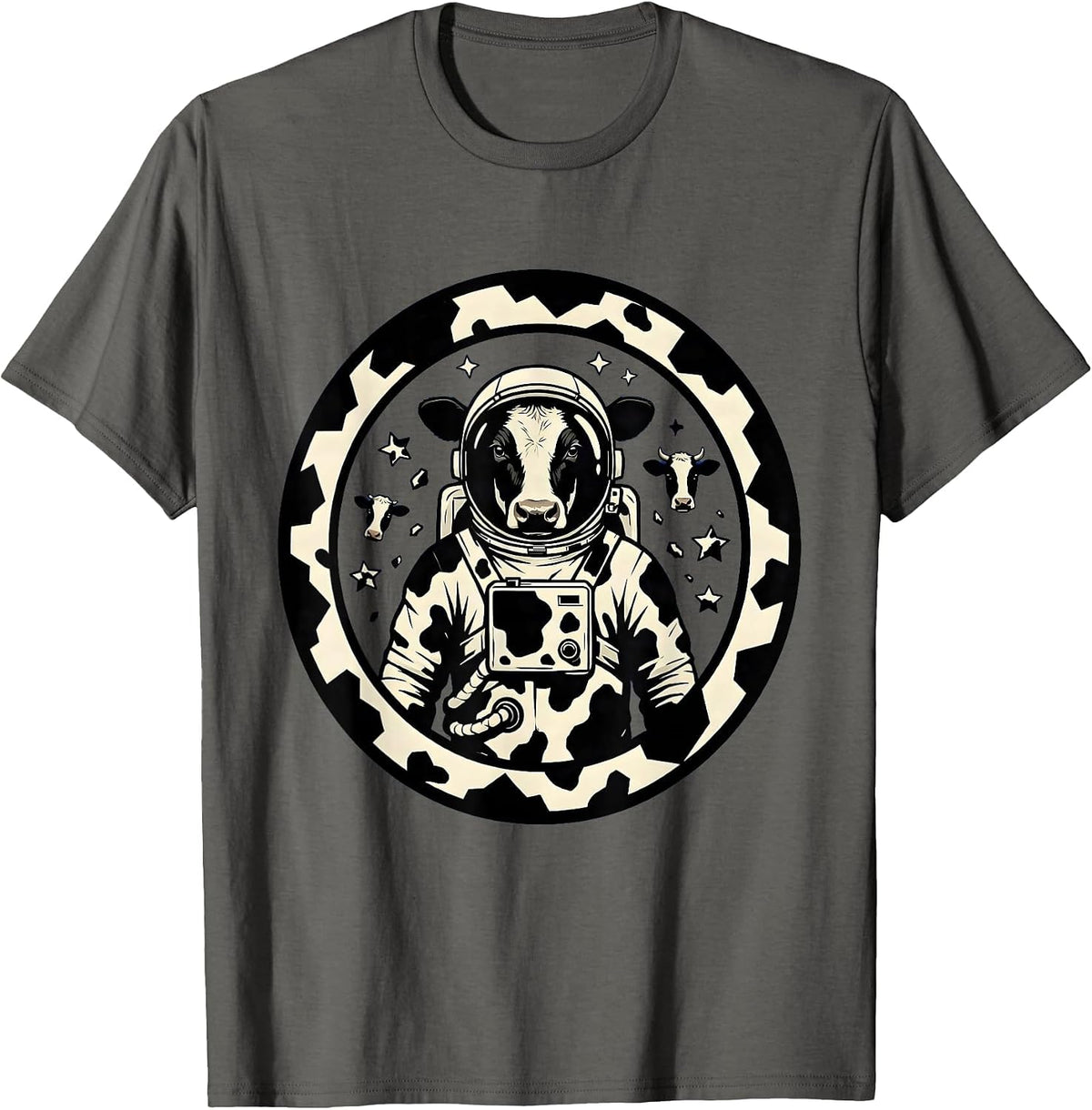Astronaut Cow Floating in Outer Space T-Shirt - Asphalt Grey