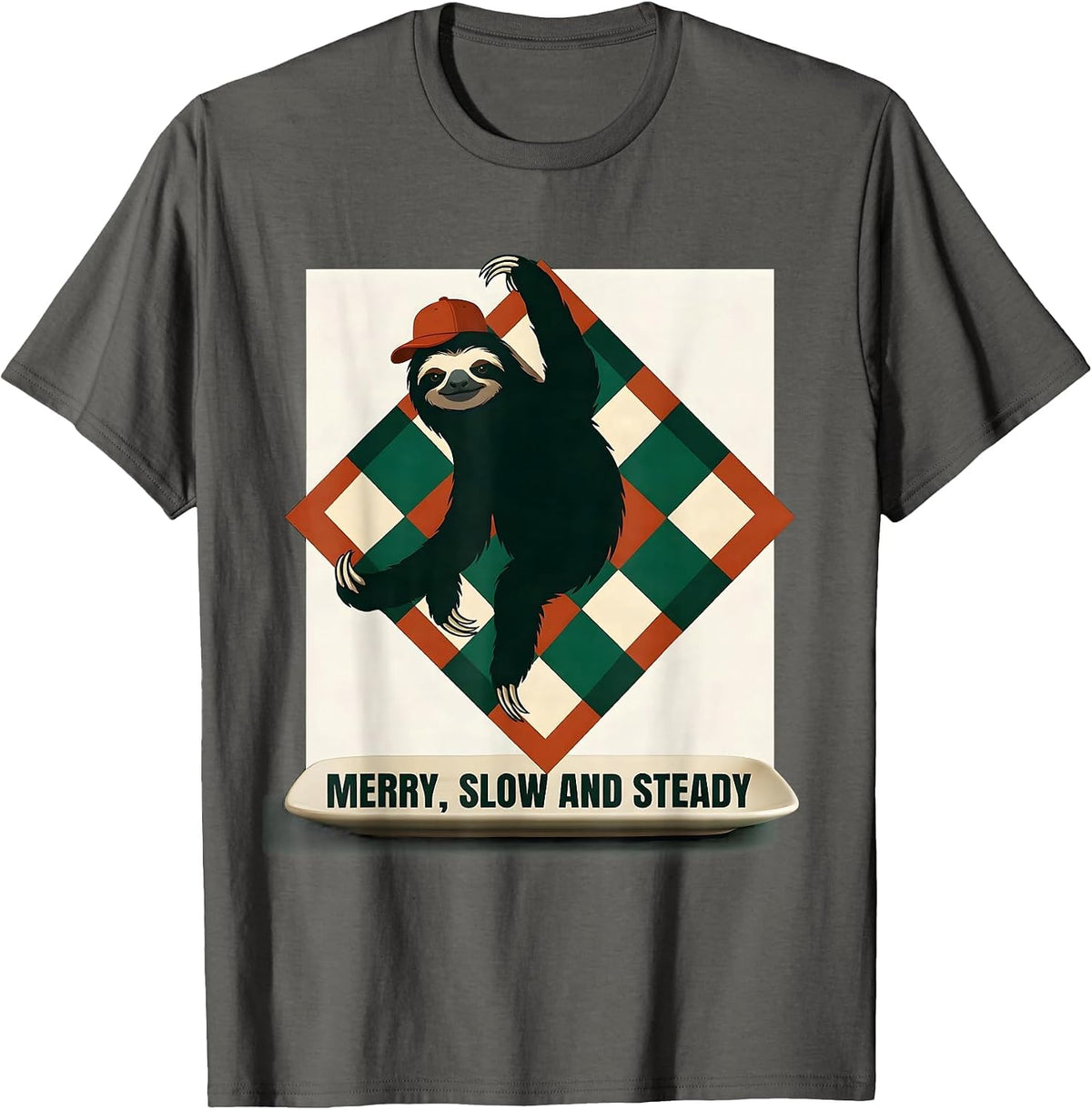 Men's Merry, Slow And Steady Funny Sloth Christmas Humor Sloth T-Shirt - Asphalt Grey