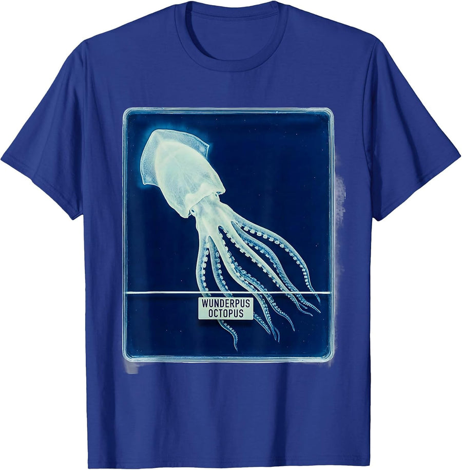 Wunderpus Octopus Cyanotype Photogram Vintage Ocean Wildlife T-Shirt - Royal Blue