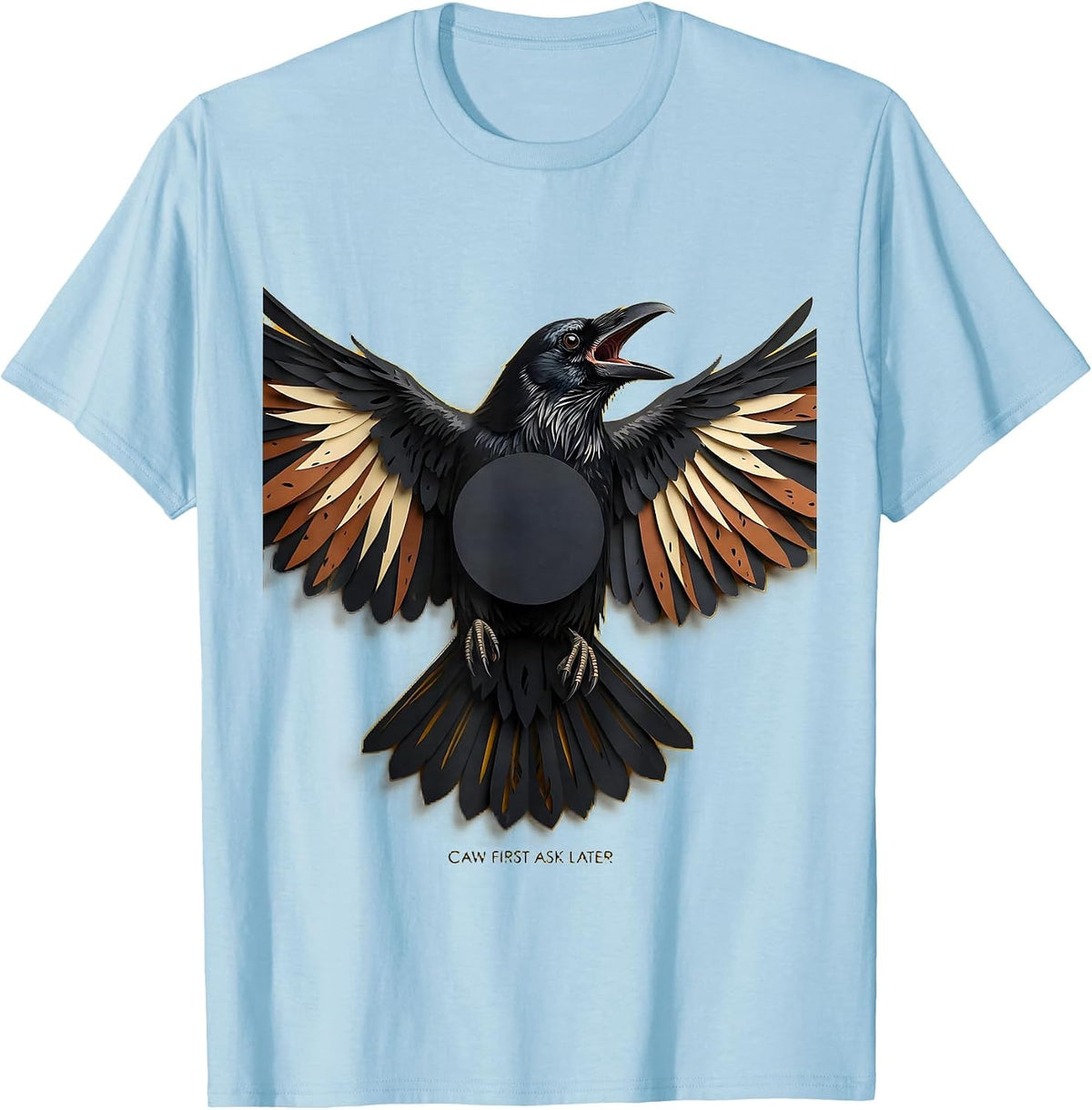 Men's Caw First Ask Later Bold Crow Design T-Shirt - Baby Blue