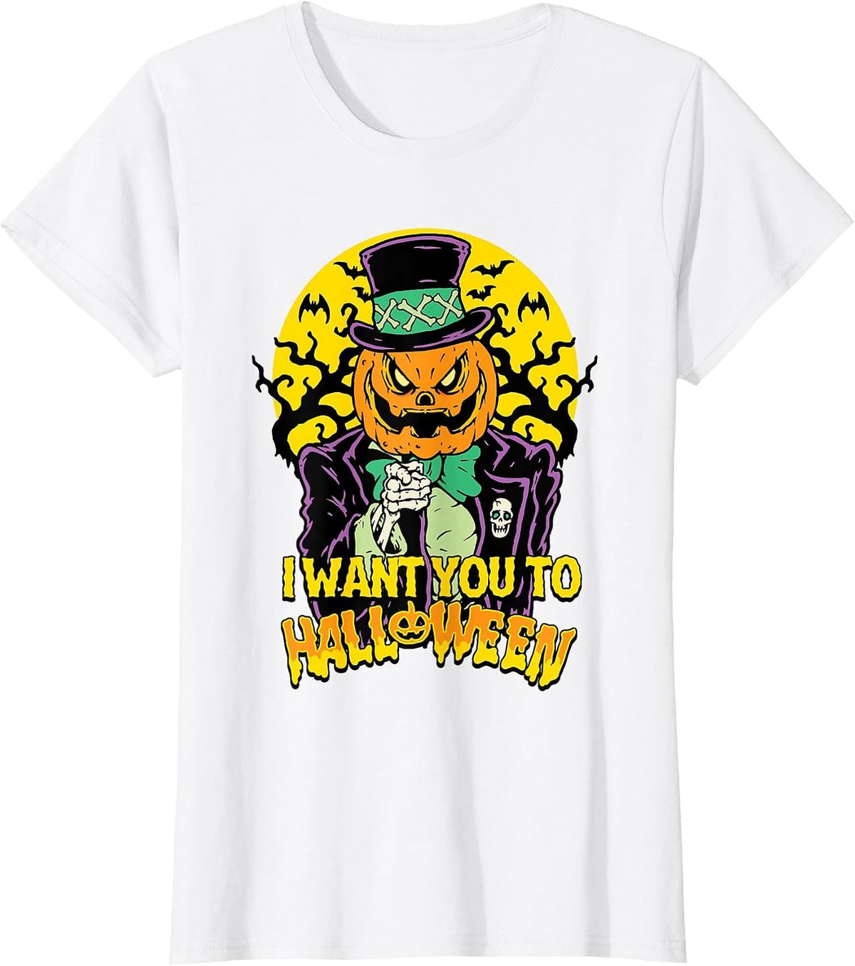 Halloween Pumpkin King Uncle Sam I Want You to Halloween T-Shirt - White