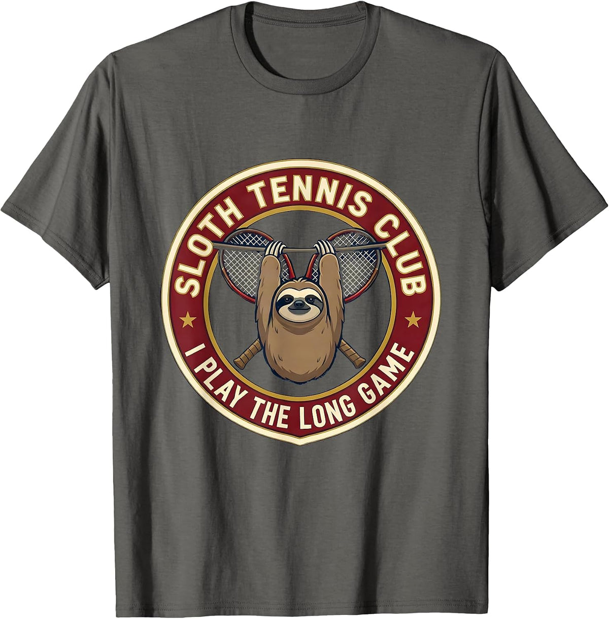 Men's SLOTH TENNIS CLUB I PLAY THE LONG GAME Funny Sloth Lover T-Shirt - Asphalt Grey