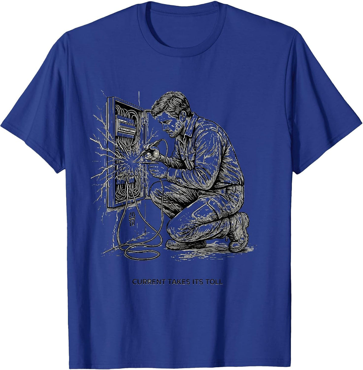 Men's Current Takes Its Toll Funny Electrician Lineman Trade Humor T-Shirt - Royal Blue