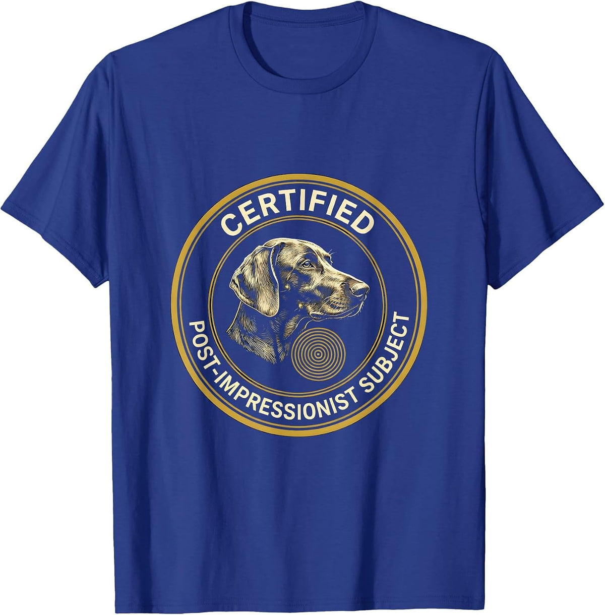 Men's Certified Post-Impressionist Subject Dog Lover Whimsical Art T-Shirt - Royal Blue