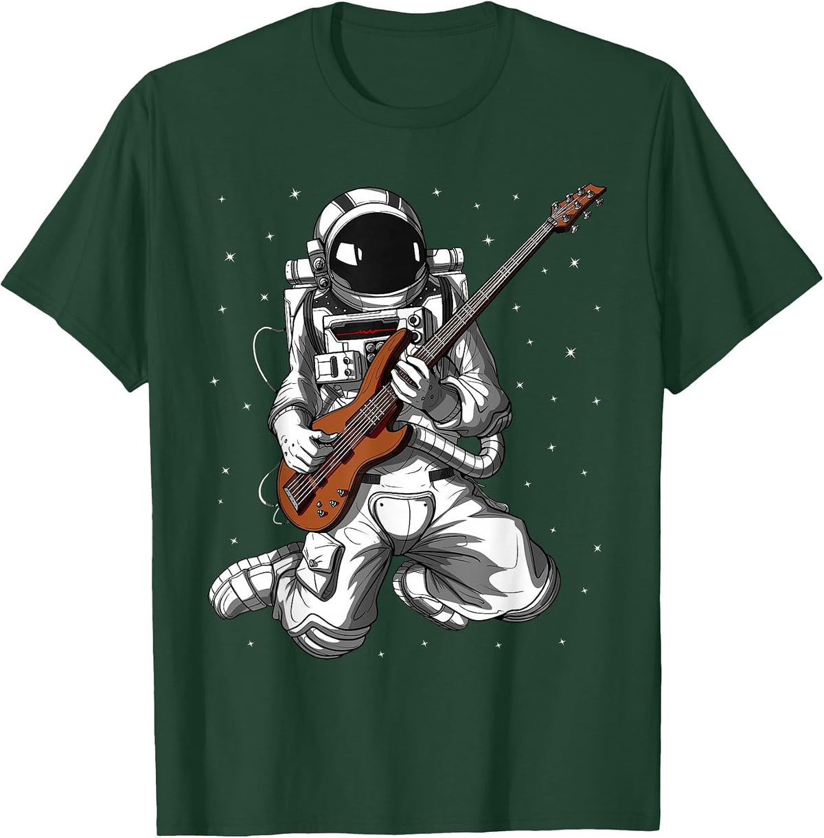 Astronaut Playing Bass Guitar Bassist Musician Guitar Player T-Shirt - Dark Green