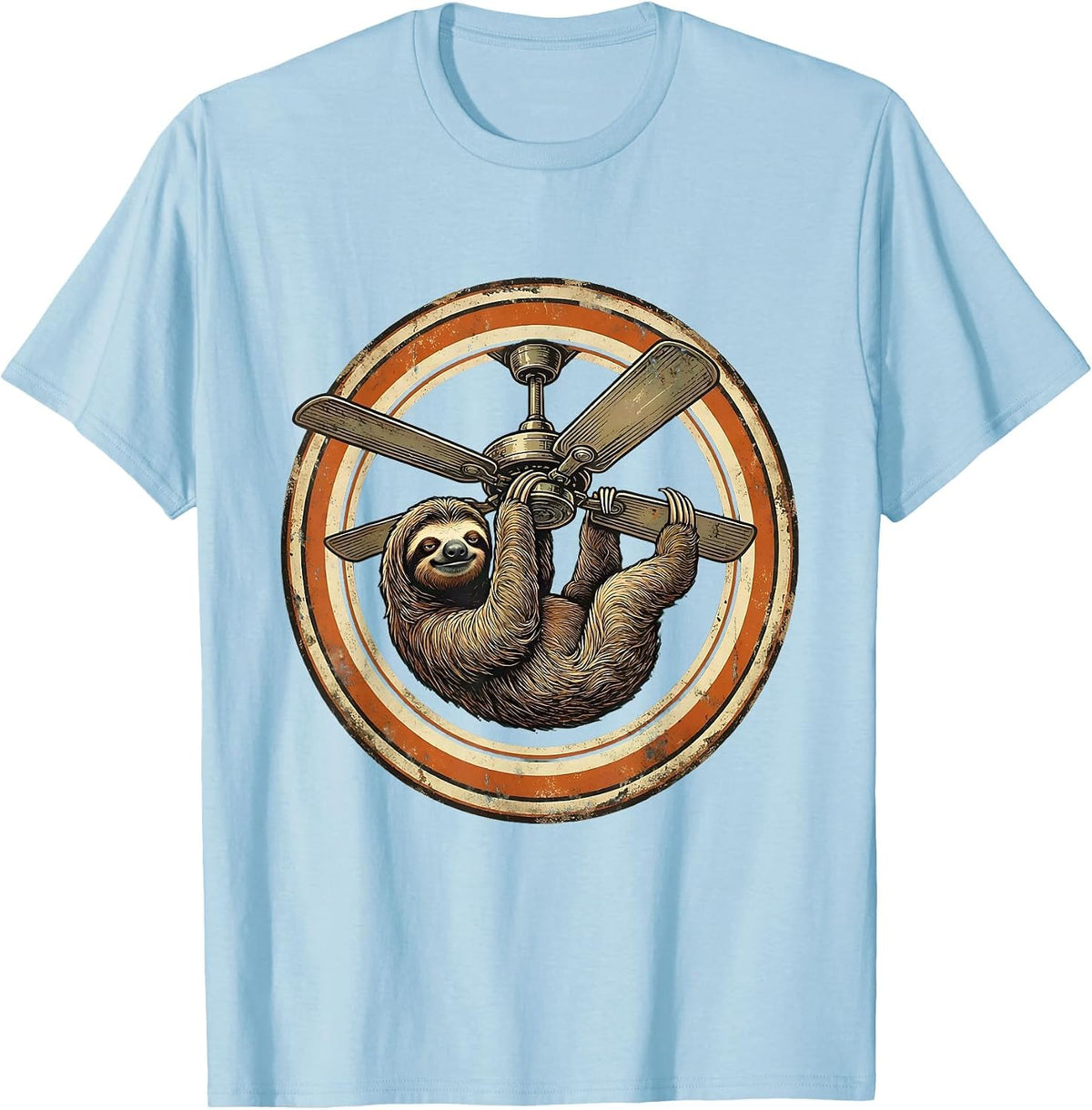 Men's Lazy Sloth Hanging From Ceiling Fan Blades T-Shirt - Baby Blue