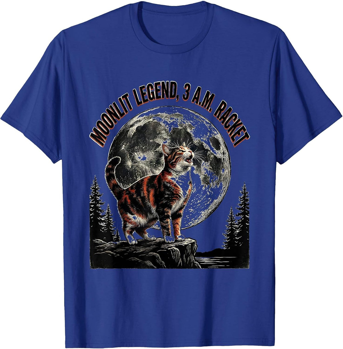 Men's Moonlit Legend 3 A.M. Racket Vintage Cat Owner Novelty T-Shirt - Royal Blue
