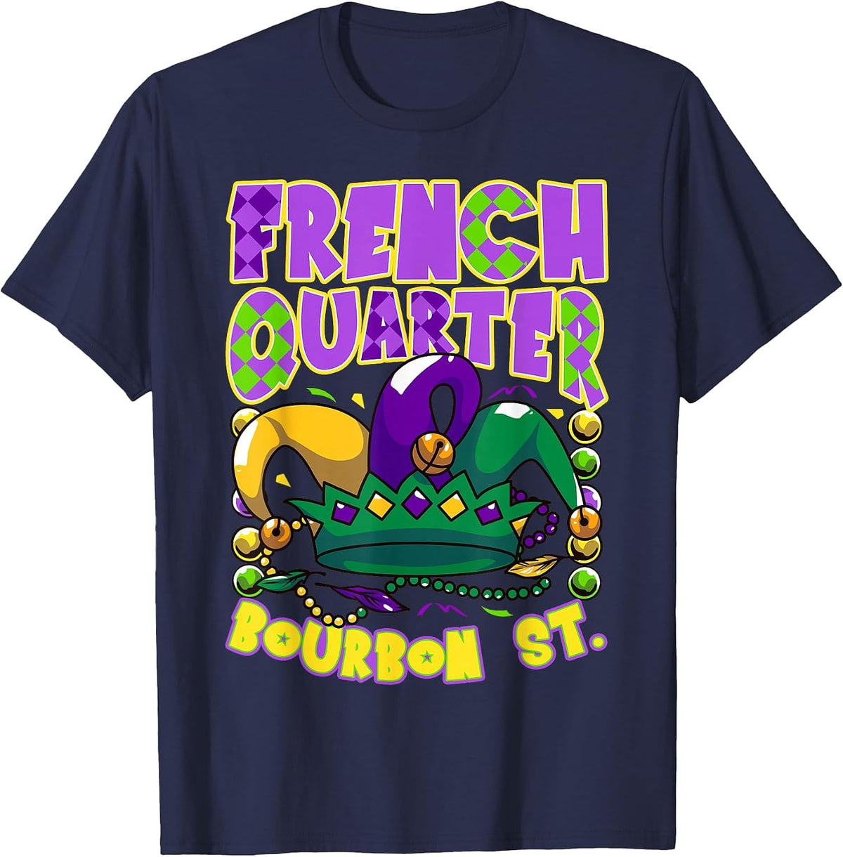 French Quarter Bourbon Street New Orleans LA Mardi Gras T-Shirt - Navy Blue