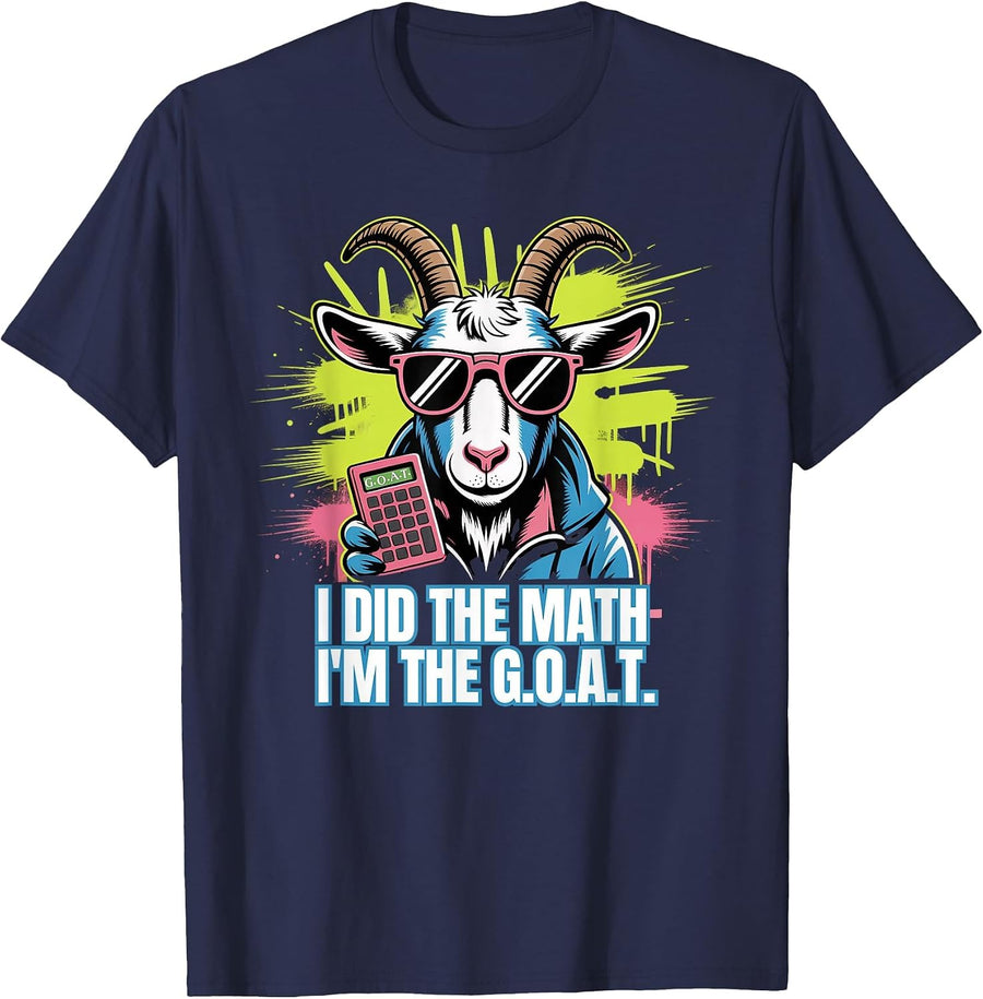 Funny Math I'm The G.O.A.T. Teacher Mathematics Calculator T-Shirt - Navy Blue