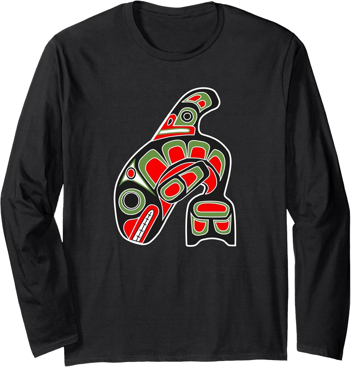 Orca Whale Alaska Haida Art, Native American Totem Tribal Long Sleeve T-Shirt - Adult Unisex Black