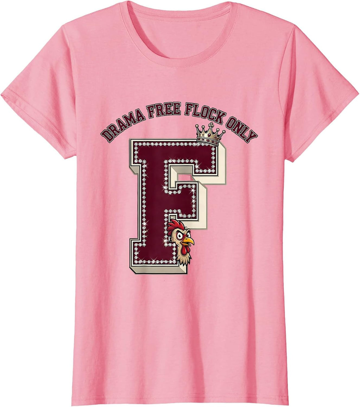 Women's Drama Free Flock Only Chicken Design T-Shirt - Pink