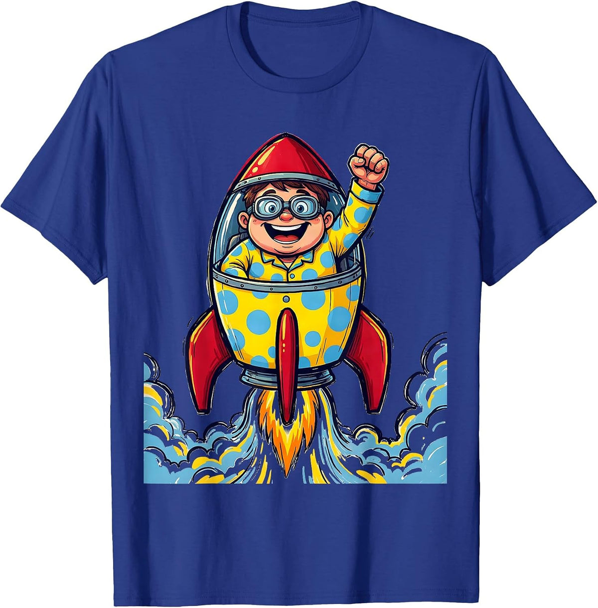 Polka Dot Boy Rocket Ship Pilot Adventure T-Shirt - Royal Blue