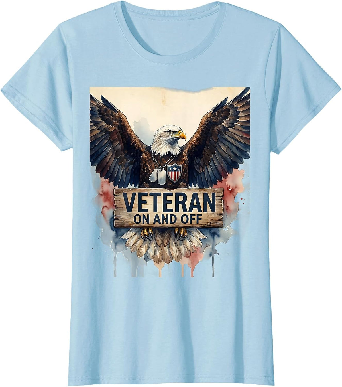 Veteran On and Off Proud Military Design T-Shirt - Baby Blue
