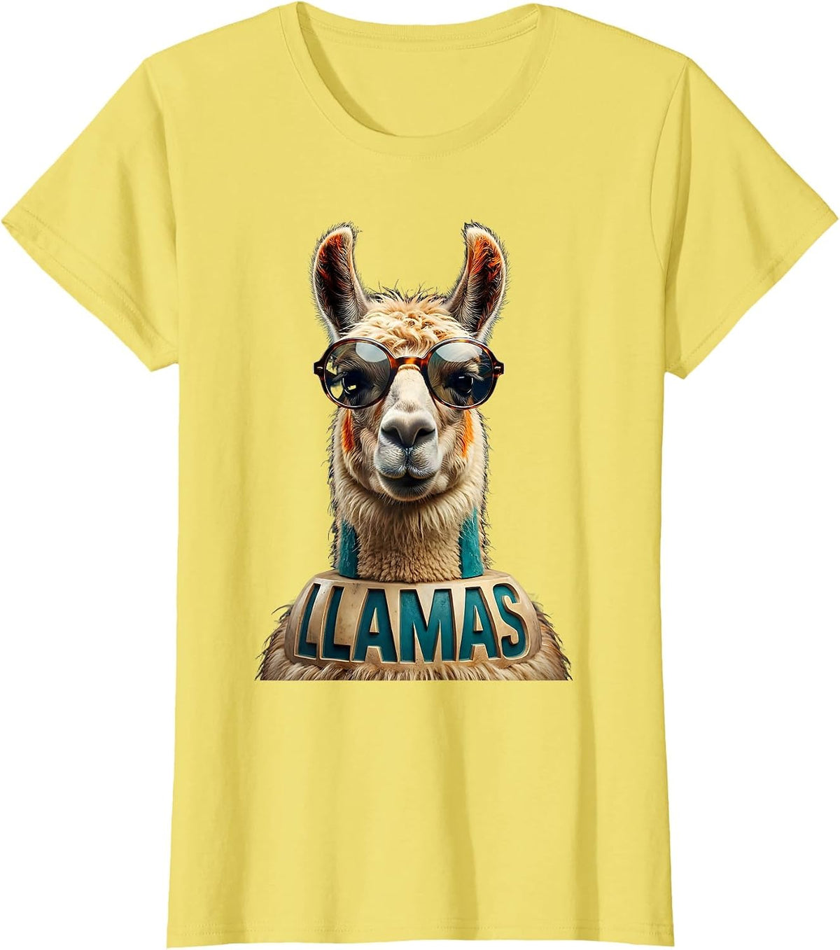 Llamas Bold Cartoon Mascot Sunglasses College Team Spirit T-Shirt - Lemon Yellow