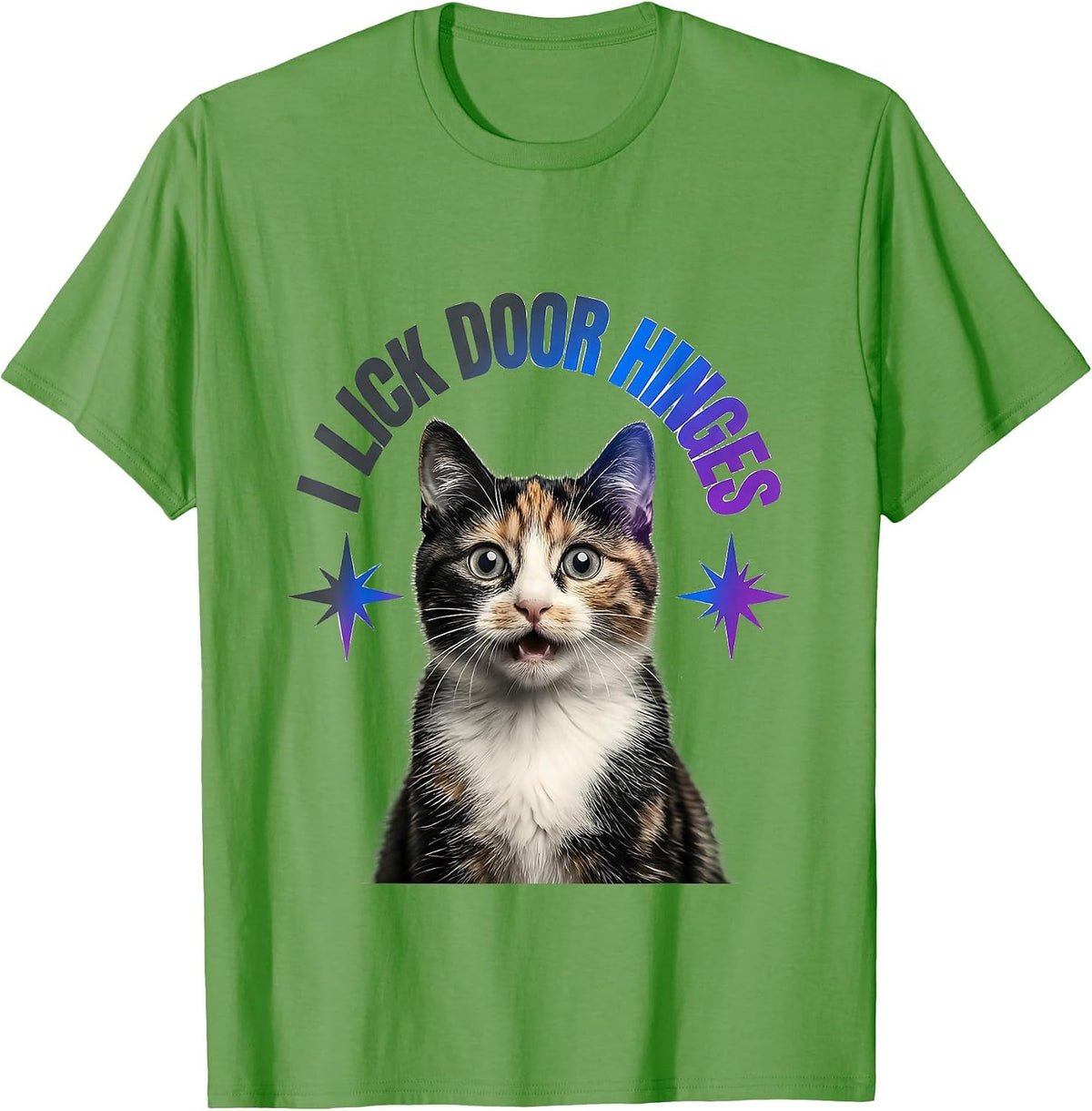 Men's I Lick Door Hinges Funny Cat Meme Bootleg Graphic Humor T-Shirt - Grass Green