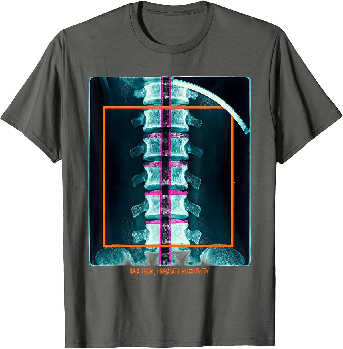 Rad Tech I Radiate Positivity Risograph Humor Radiology T-Shirt - Asphalt Grey