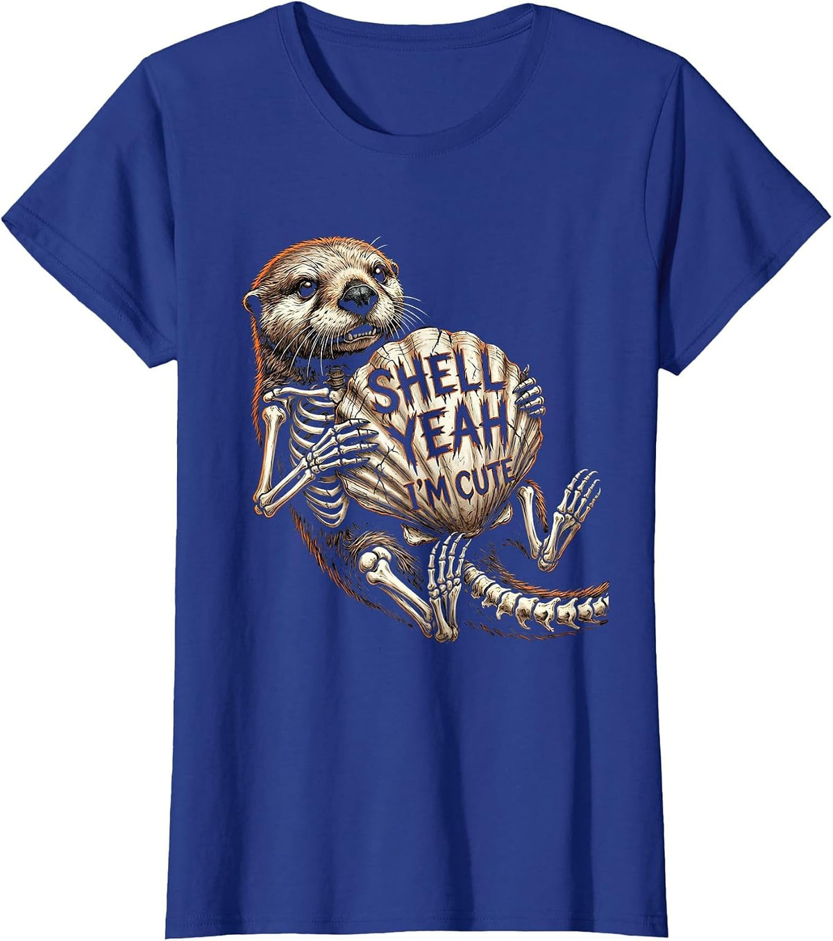 Women's Shell Yeah I'm Cute Sea Otter Design T-Shirt - Royal Blue