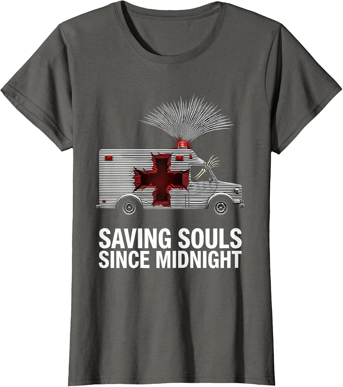Women's Halloween EMT Saving Souls Since Midnight Design T-Shirt - Asphalt Grey