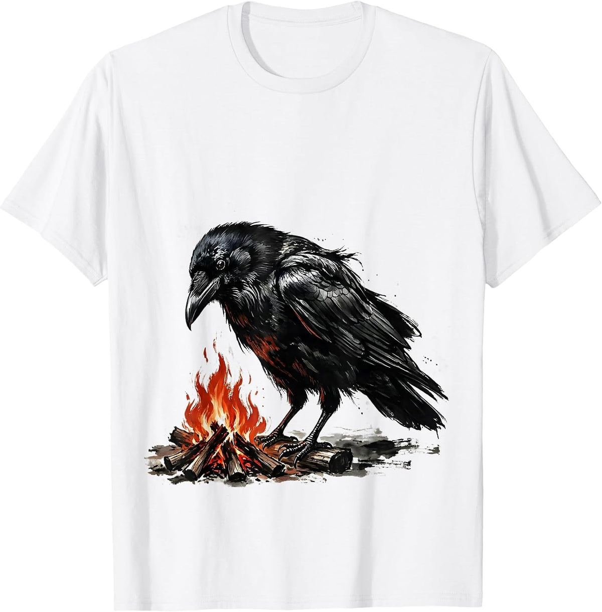 Men's Crow Campfire Wilderness Night Graphic T-Shirt - White