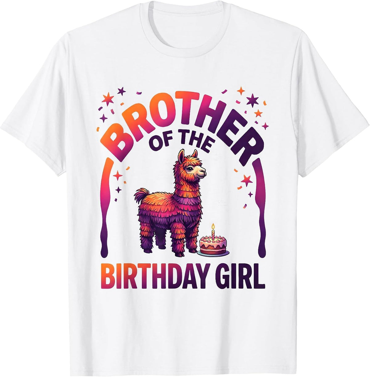 Brother Of The Birthday Girl Funny Llama Piñata Party T-Shirt - White