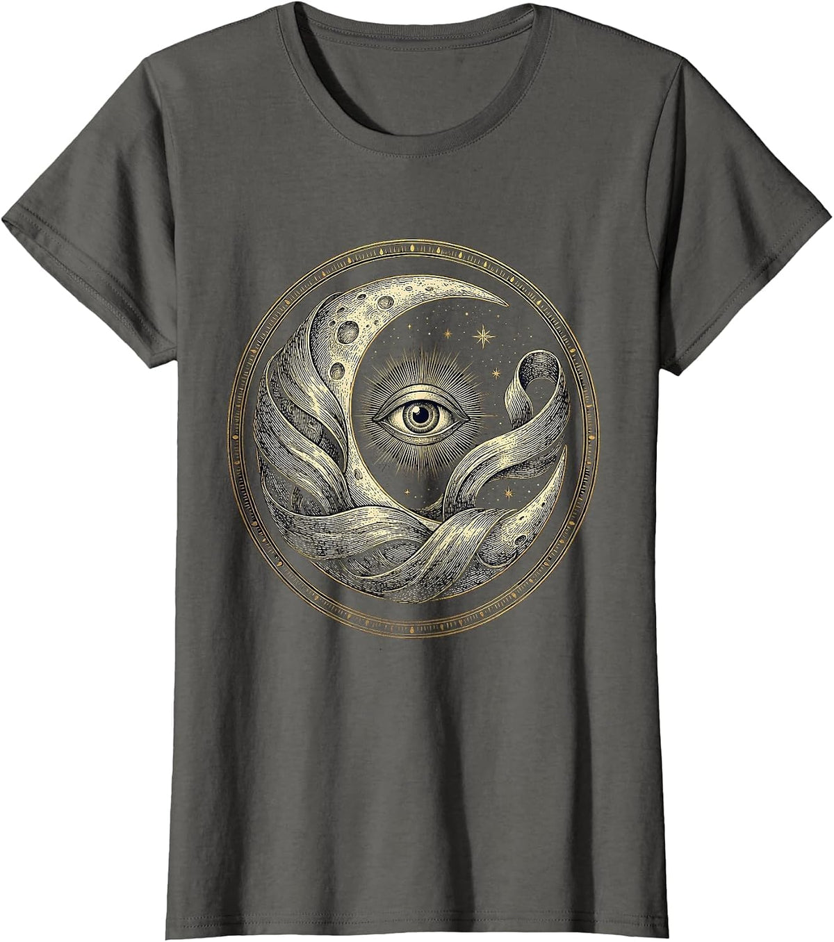 Women's Crescent Moon Aurora Borealis Night Sky Design T-Shirt - Asphalt Grey