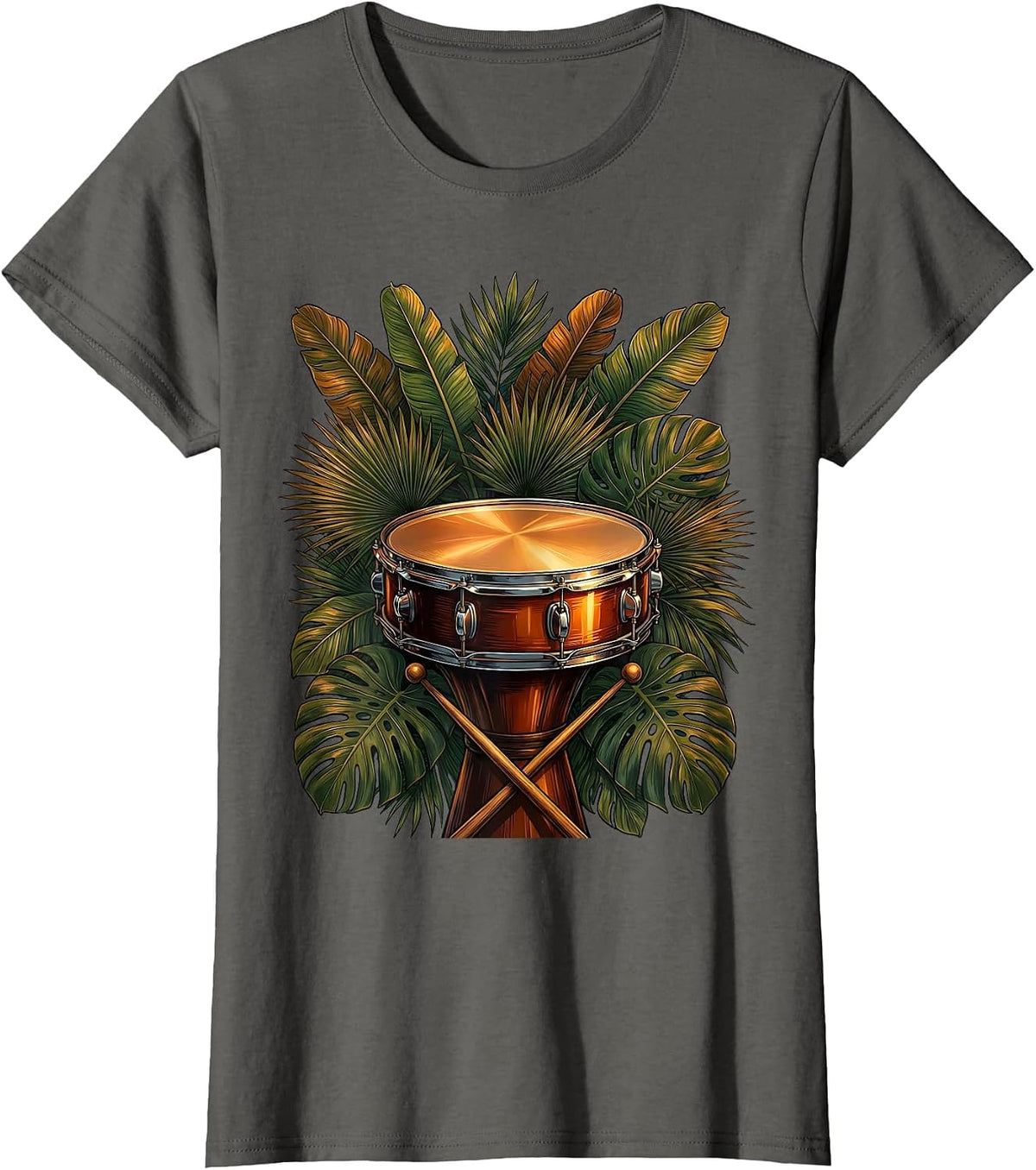 Women's Steel Drum Tropical Jungle Caribbean Design T-Shirt - Asphalt Grey