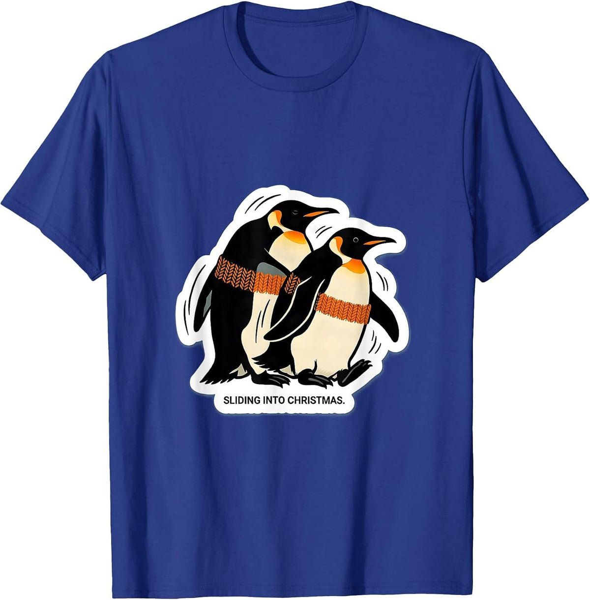 Sliding Into Christmas Funny Penguin Lover Ugly Holiday T-Shirt - Royal Blue