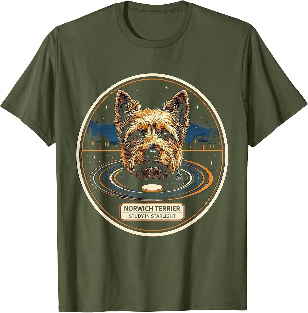 Men's Norwich Terrier Study In Starlight Editorial Conceptual Dog T-Shirt - Olive Green