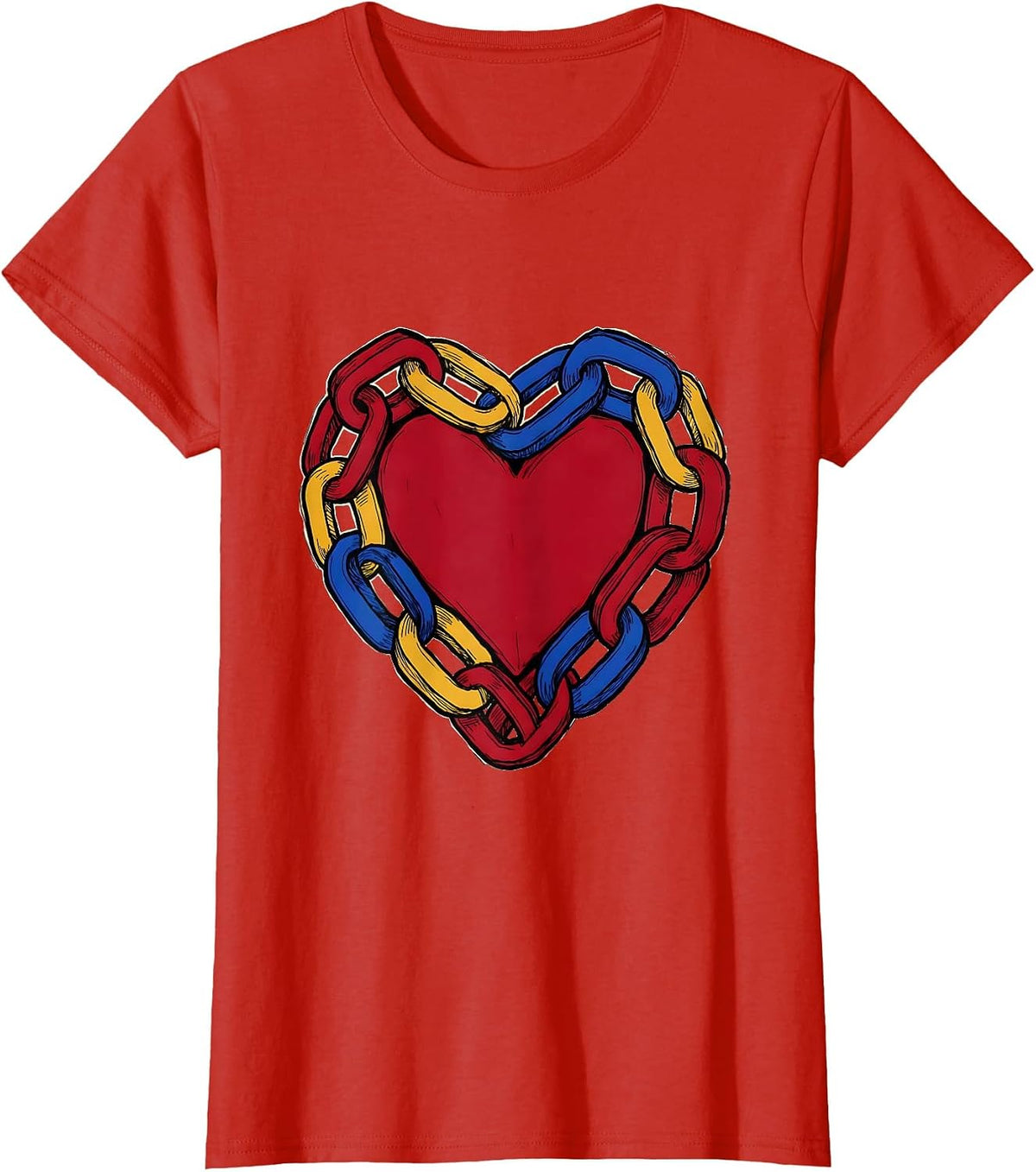 Preschool Teacher Construction Paper Chain Heart T-Shirt - Red