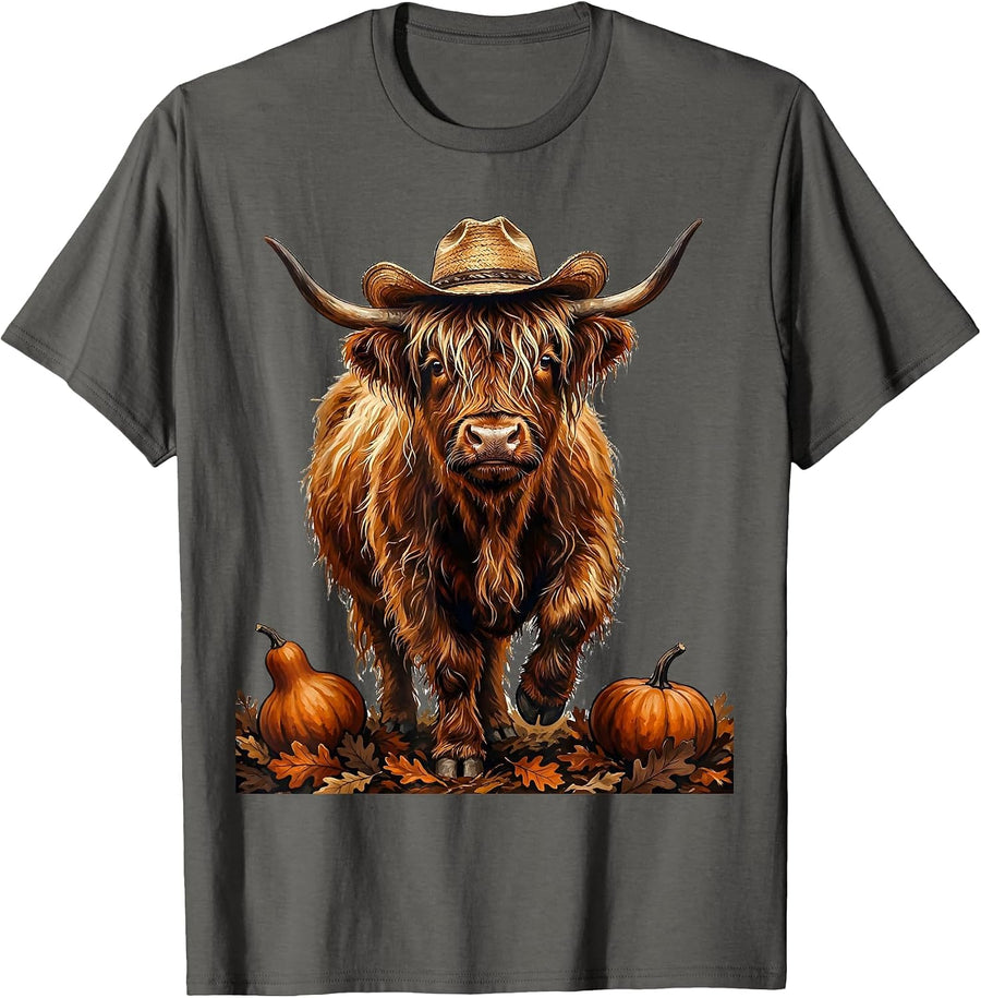 Highland Cow Halloween Costume Funny Fall Farm Animal T-Shirt - Asphalt Grey