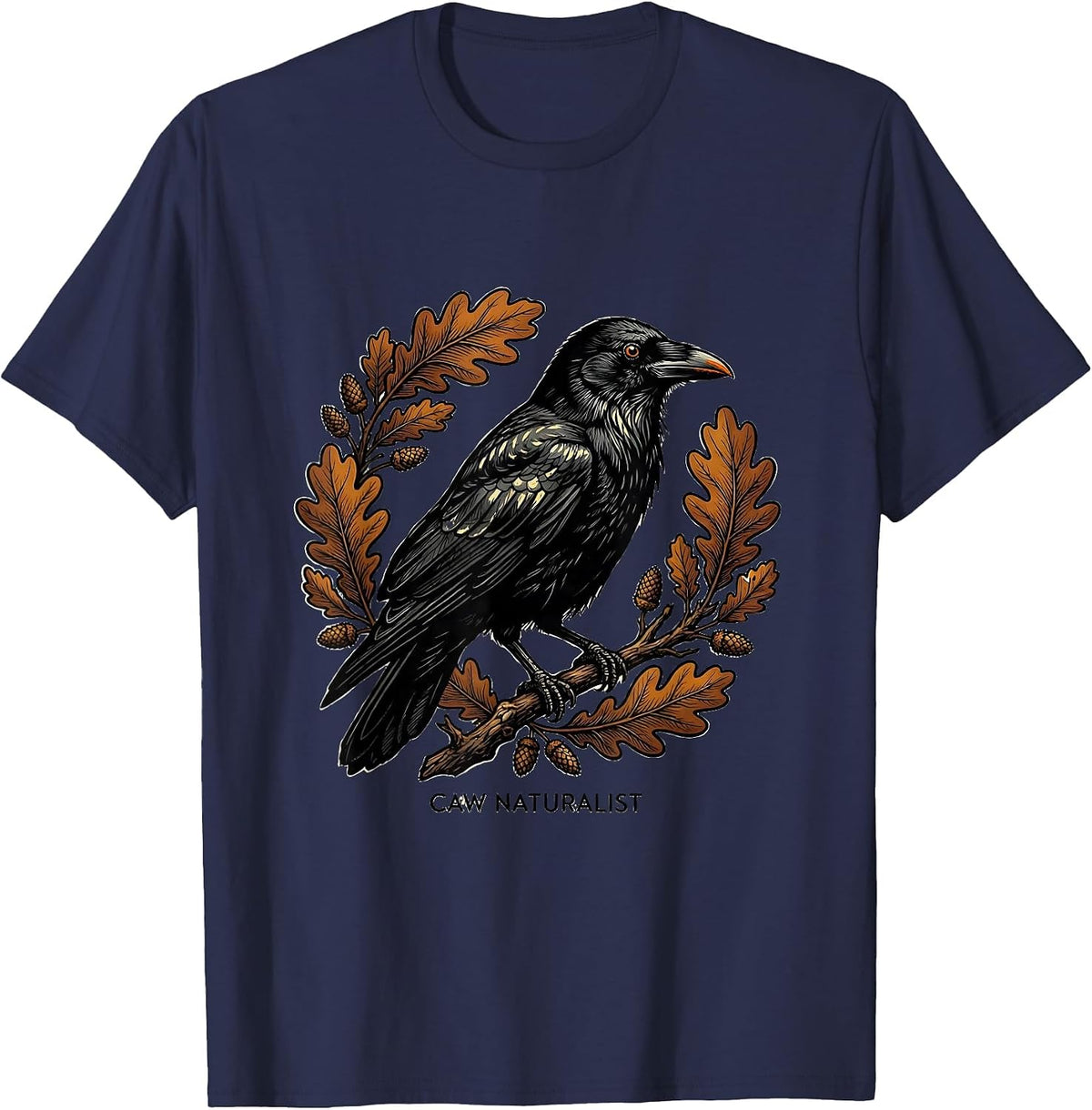 Caw Naturalist Bold Crow Bird Gothic Nature Art T-Shirt - Navy Blue