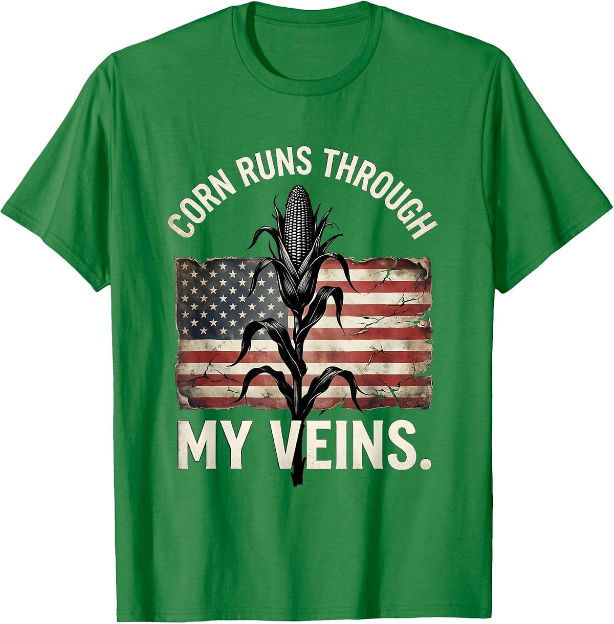 Men's Corn Runs Through My Veins Funny Corn Design T-Shirt - Kelly Green