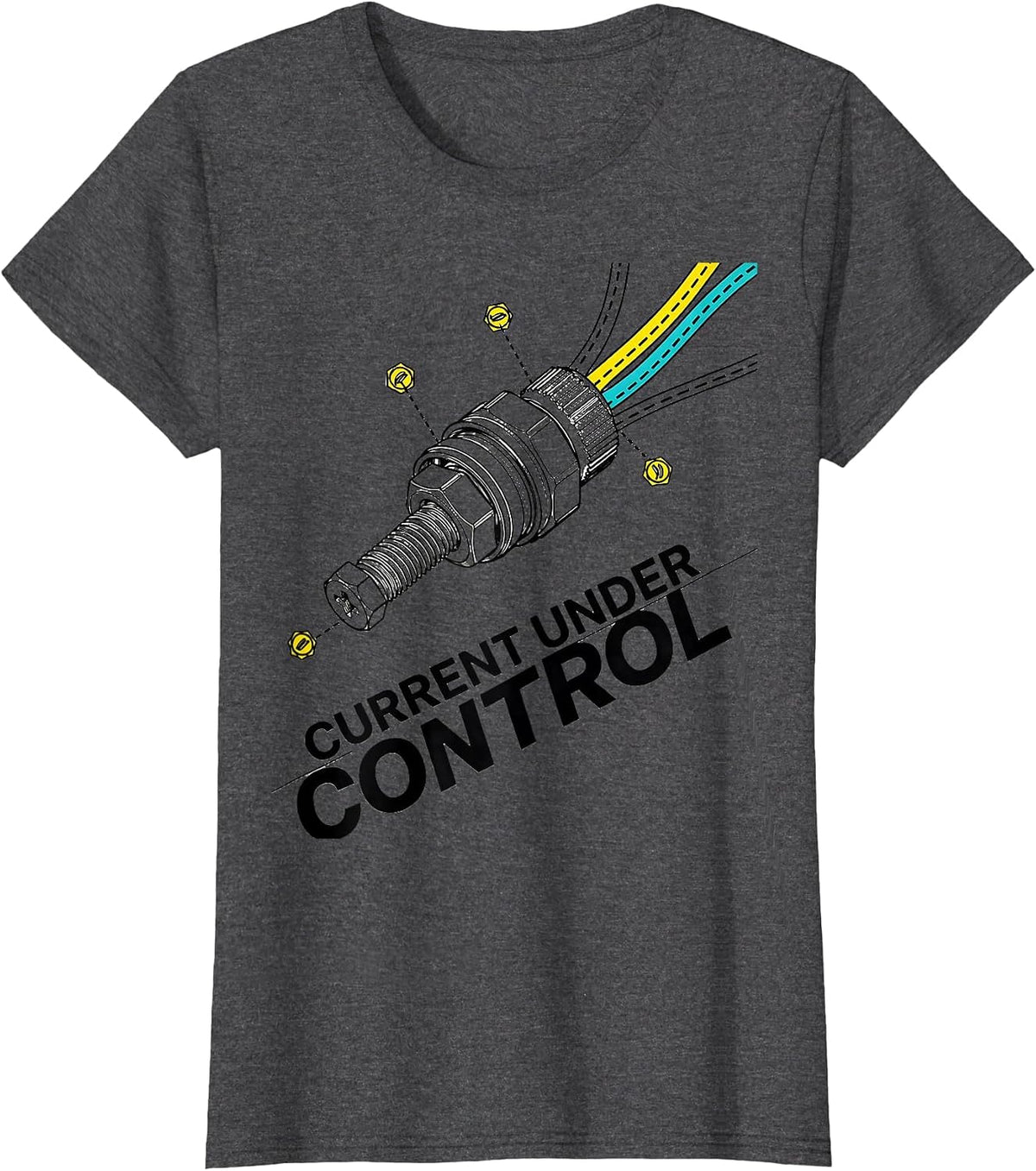 Women's Current Under Control Funny Electrician Trade Skeleton Humor T-Shirt - Dark Heather Grey