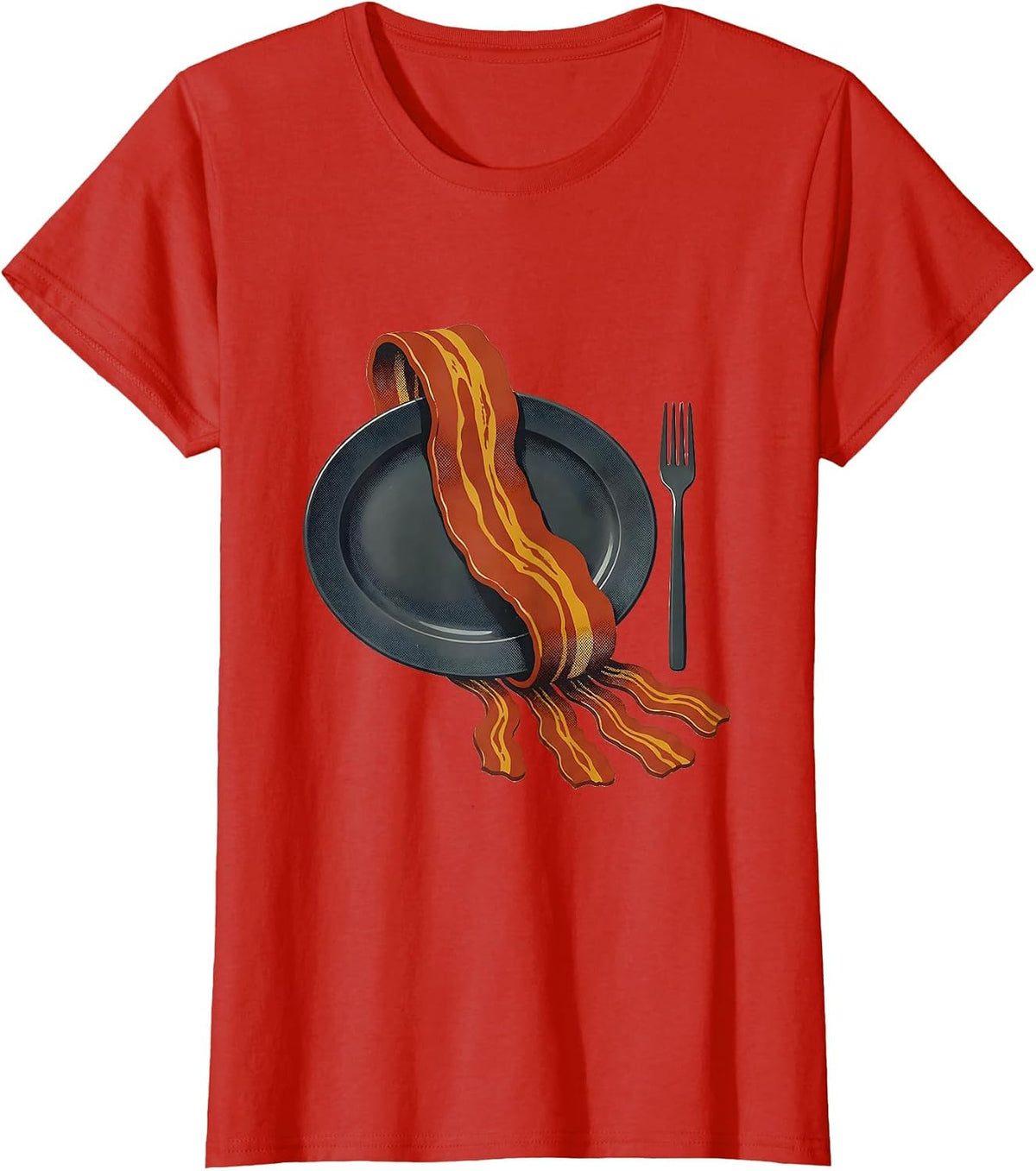 Oversized Bacon Ribbon Midcentury Modern Foodie Humor T-Shirt - Red