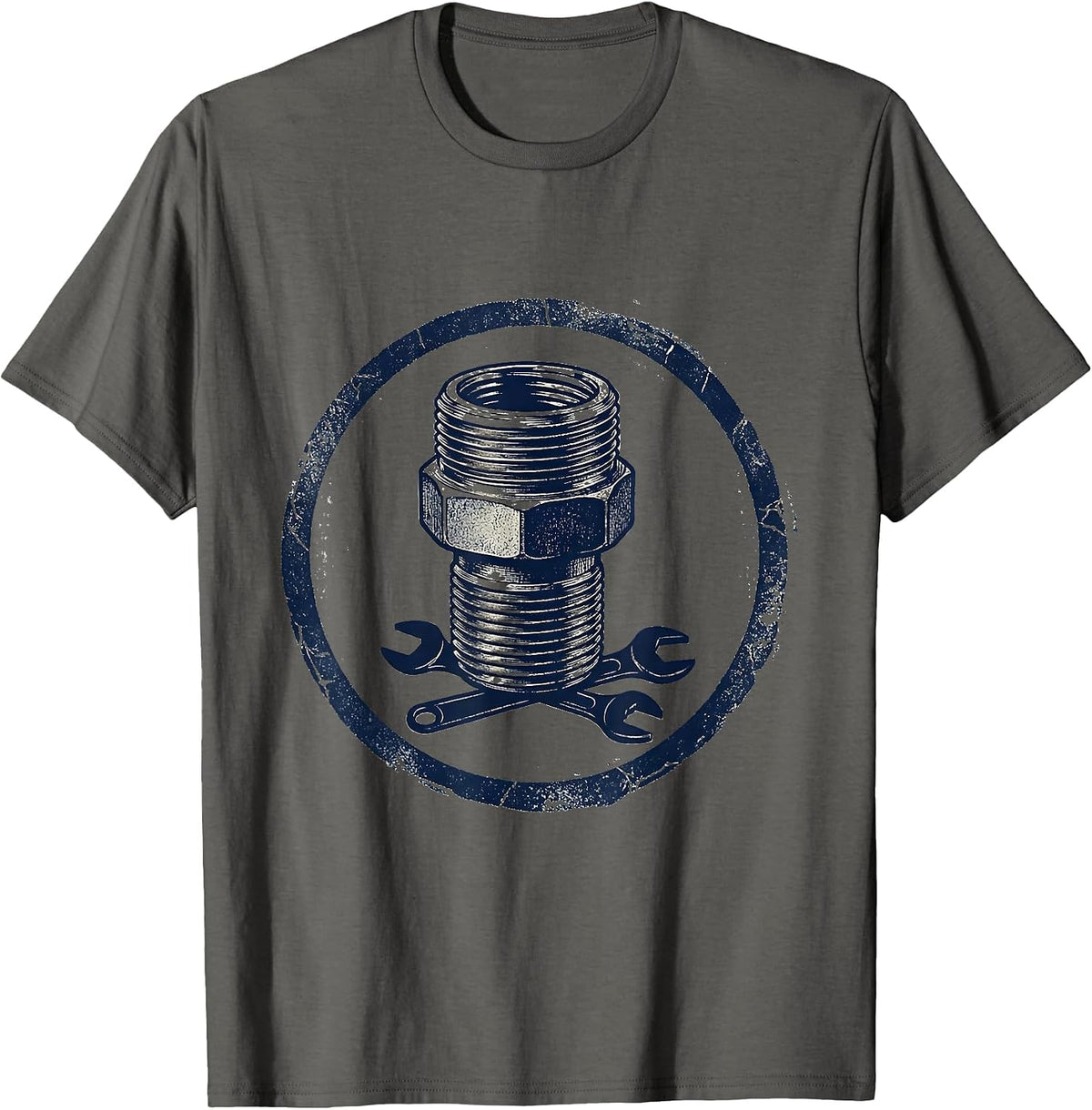 Men's Pipe Fitting Stamp Funny Plumber Pipefitter Gift T-Shirt - Asphalt Grey