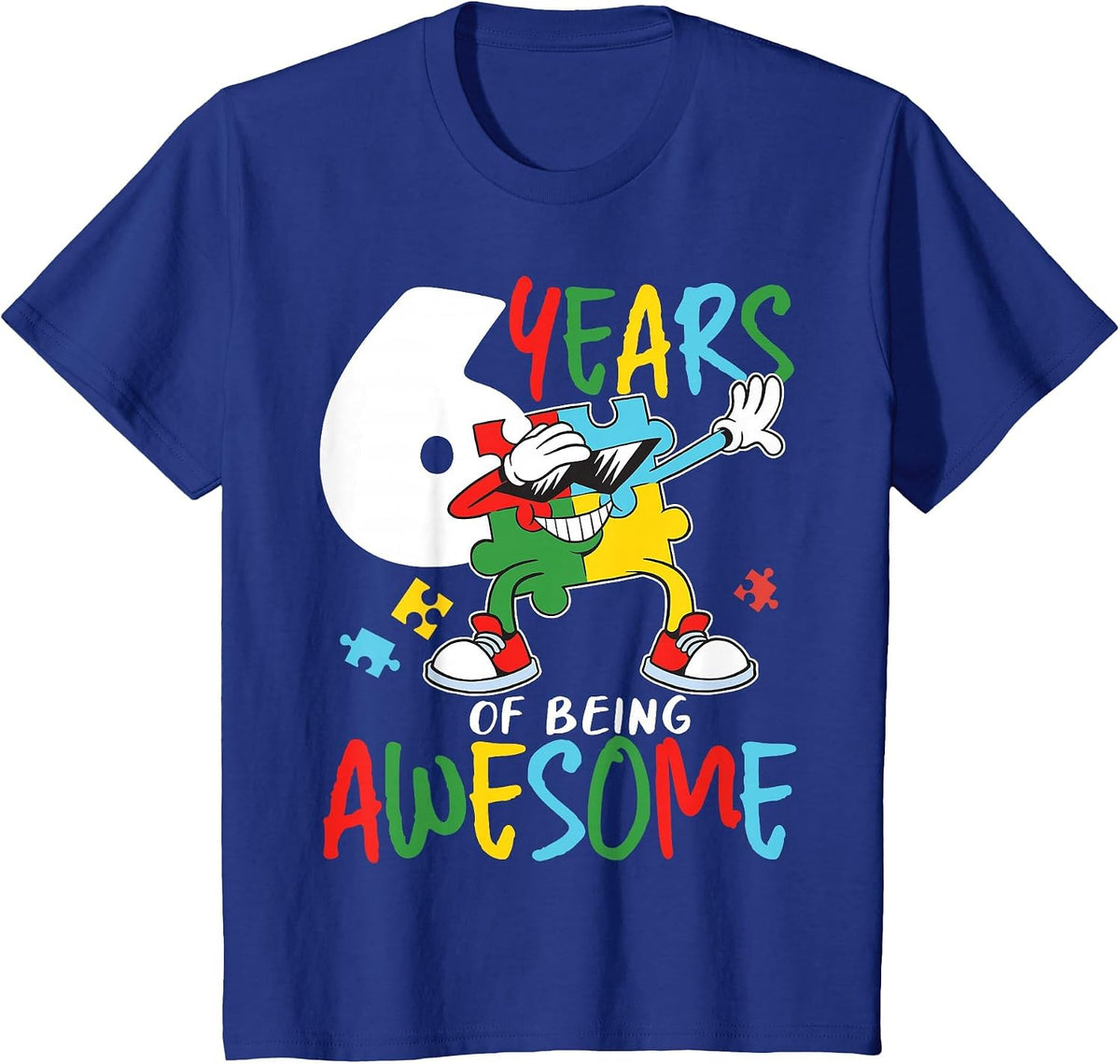 6 Year Old Autism Awareness Birthday Boy Girl T-Shirt - Royal Blue