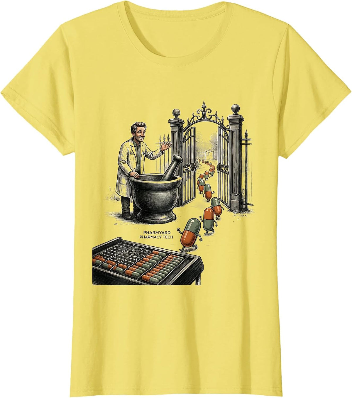 Women's Pharmyard Pharmacy Tech Funny Pharmacy Technician Pun T-Shirt - Lemon Yellow