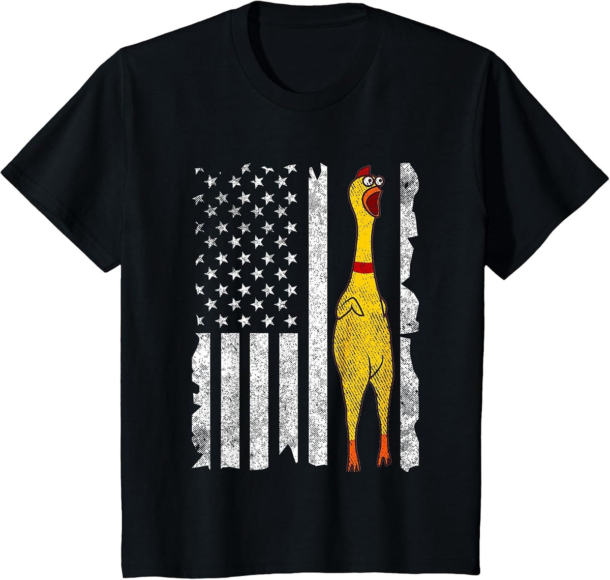 Funny Rubber Chicken Vintage American US Flag Men & Women T-Shirt - Black